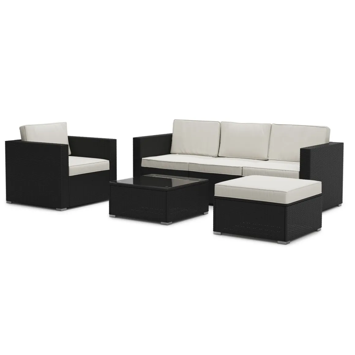 Rattanlounge KAPSTADT schwarz/beige
