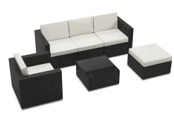 Rattanlounge KAPSTADT schwarz/beige