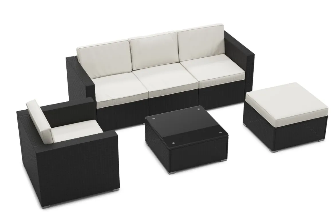 Rattanlounge KAPSTADT schwarz/beige