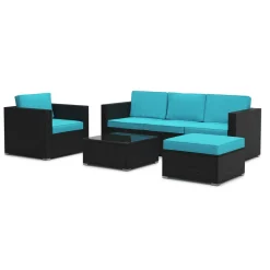 Rattanlounge KAPSTADT schwarz/türkis