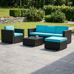 Rattanlounge KAPSTADT schwarz/türkis