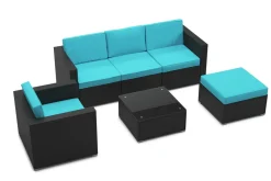 Rattanlounge KAPSTADT schwarz/türkis