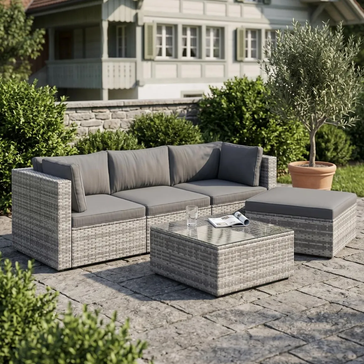 Rattanlounge MALIBU grau/anthrazit