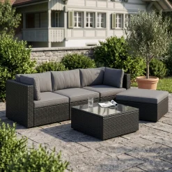 Rattanlounge MALIBU schwarz/anthrazit