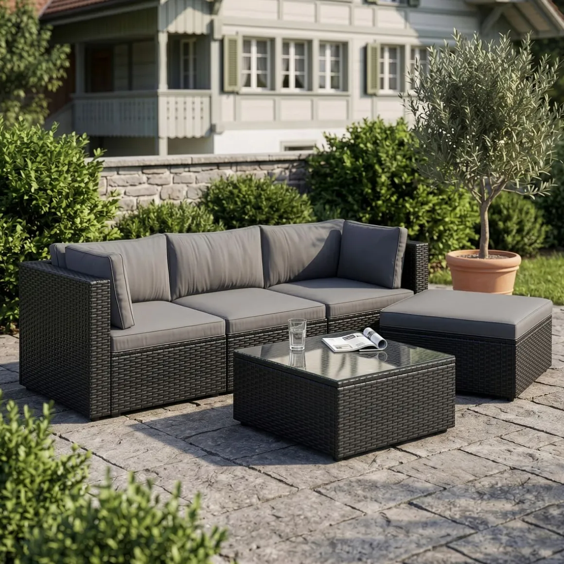 Rattanlounge MALIBU schwarz/anthrazit