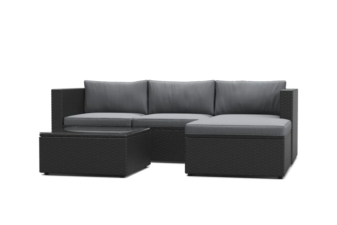 Rattanlounge MALIBU schwarz/anthrazit