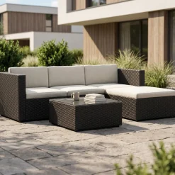 Rattanlounge MALIBU schwarz/beige