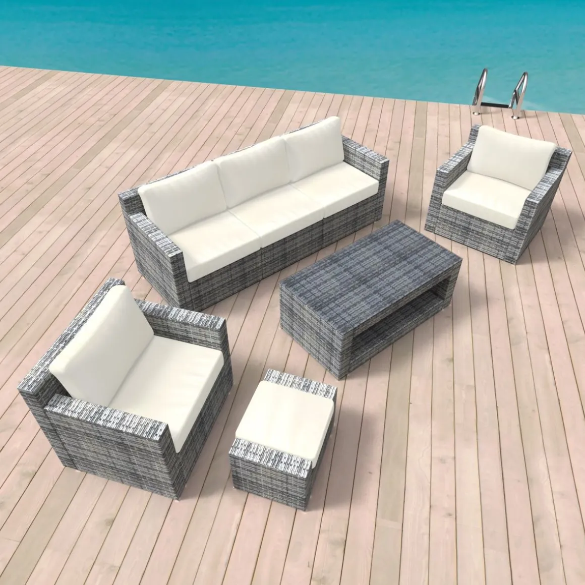 Rattanlounge MANILA grau/beige