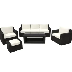 Rattanlounge MANILA schwarz/beige