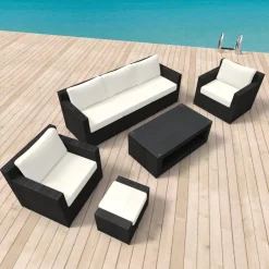 Rattanlounge MANILA schwarz/beige