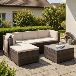 Rattanlounge MILOS grau/beige