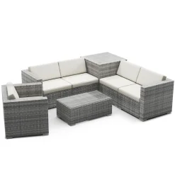 Rattanlounge mit Kissenbox BORA BORA grau/weiss
