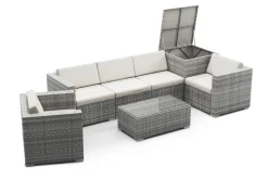 Rattanlounge mit Kissenbox BORA BORA grau/weiss