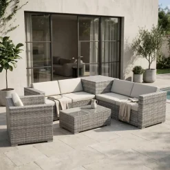 Rattanlounge mit Kissenbox BORA BORA grau/weiss
