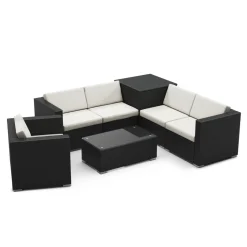Rattanlounge mit Kissenbox BORA BORA schwarz/weiss