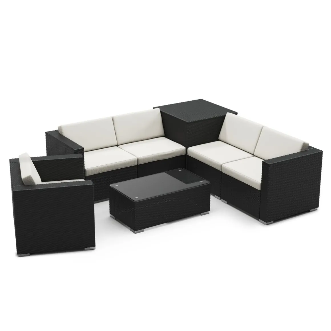 Rattanlounge mit Kissenbox BORA BORA schwarz/weiss