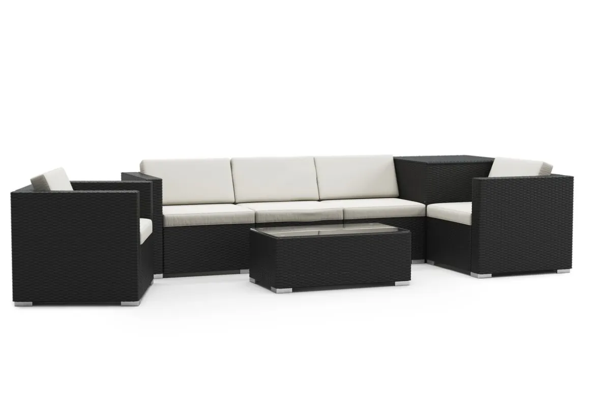 Rattanlounge mit Kissenbox BORA BORA schwarz/weiss