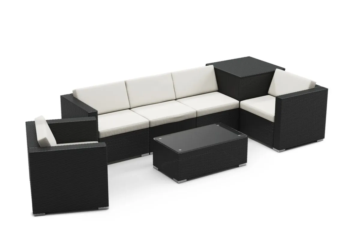 Rattanlounge mit Kissenbox BORA BORA schwarz/weiss