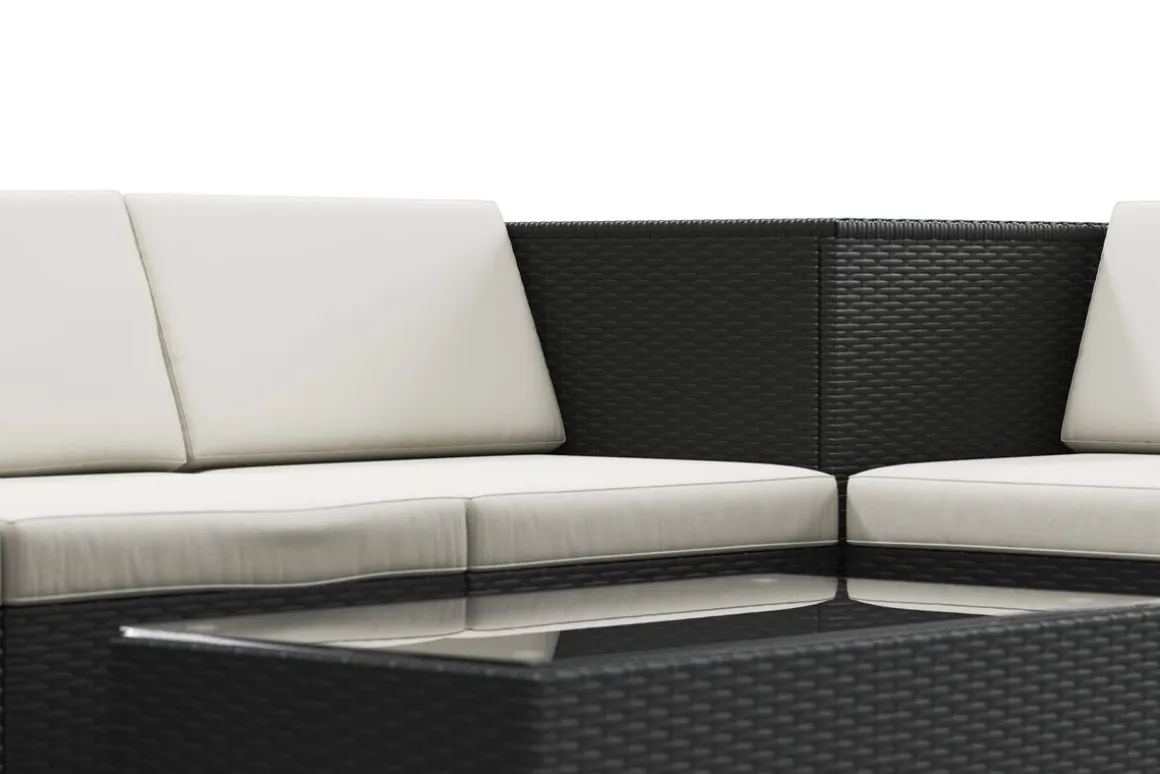 Rattanlounge mit Kissenbox BORA BORA schwarz/weiss