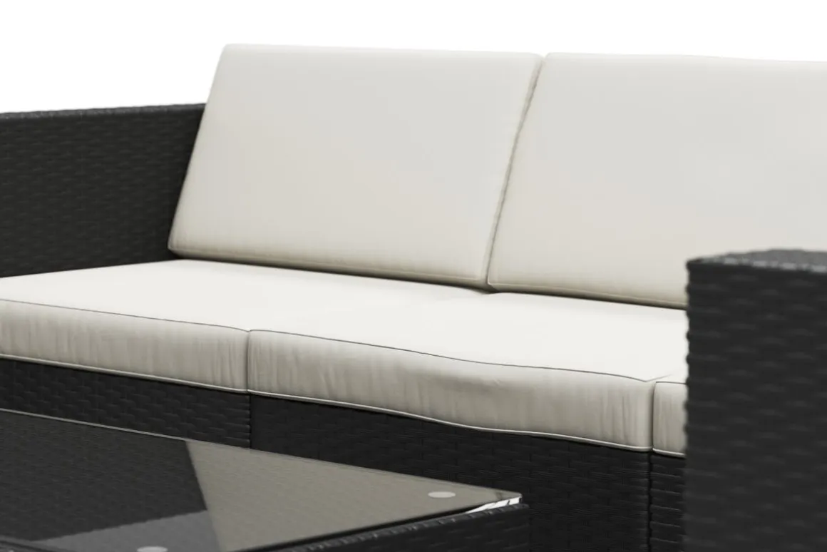 Rattanlounge mit Kissenbox BORA BORA schwarz/weiss