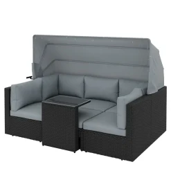Rattanlounge mit LED COMODO schwarz/grau