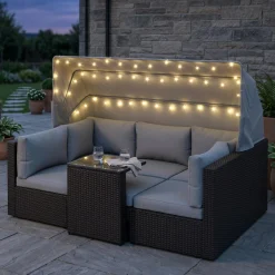 Rattanlounge mit LED COMODO schwarz/grau