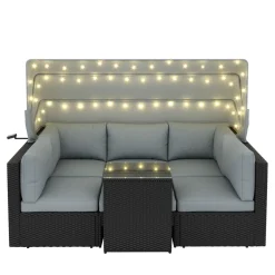 Rattanlounge mit LED COMODO schwarz/grau
