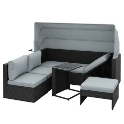 Rattanlounge mit LED COMODO schwarz/grau