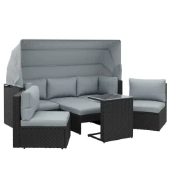 Rattanlounge mit LED COMODO schwarz/grau