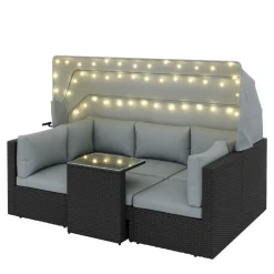 Rattanlounge mit LED COMODO schwarz/grau