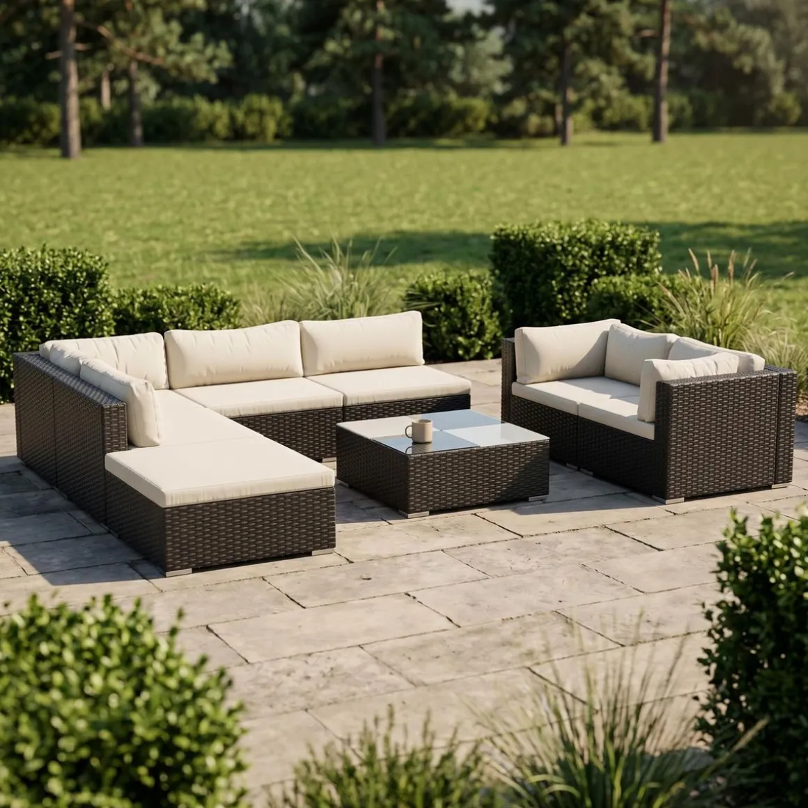 Rattanlounge NAXOS schwarz/beige