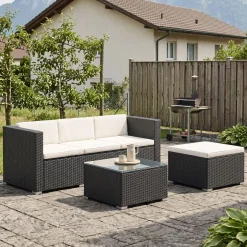Rattanlounge NIZZA schwarz/beige