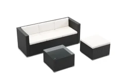 Rattanlounge NIZZA schwarz/beige