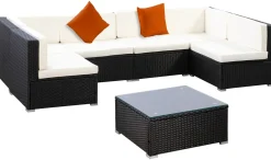 Rattanlounge RAVENNA schwarz/beige
