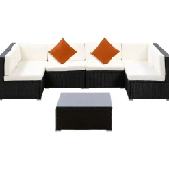 Rattanlounge RAVENNA schwarz/beige