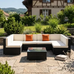 Rattanlounge RAVENNA schwarz/beige