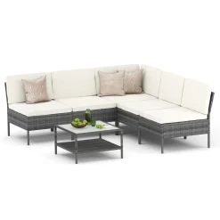 Rattanlounge RIVERA grau/beige