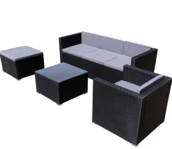 Rattanlounge SALERNO schwarz/anthrazit