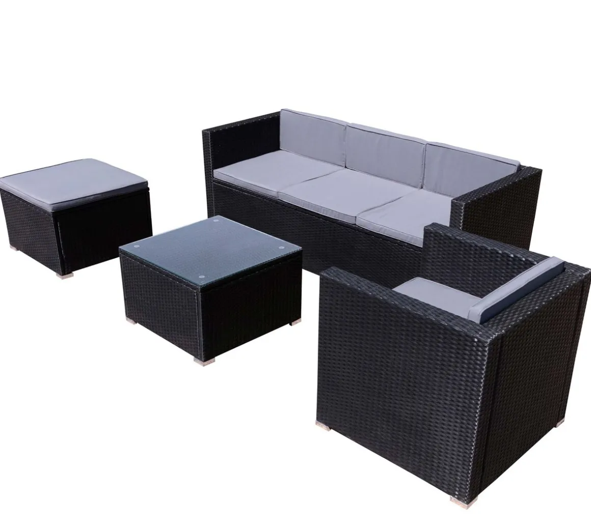 Rattanlounge SALERNO schwarz/anthrazit