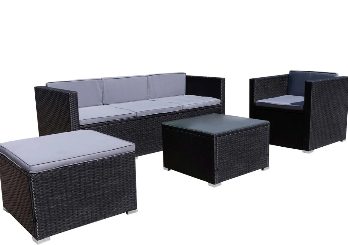 Rattanlounge SALERNO schwarz/anthrazit