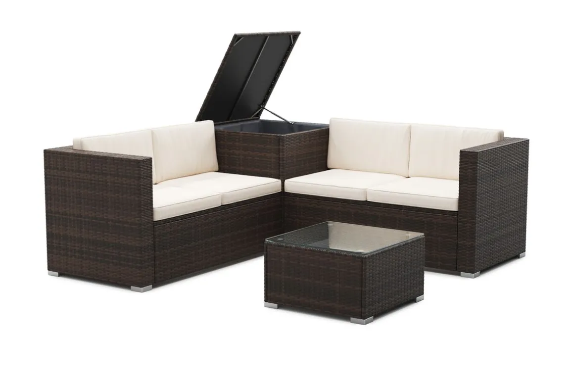 Rattanlounge SAN MARINO dunkelbraun/beige