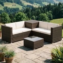 Rattanlounge SAN MARINO dunkelbraun/beige