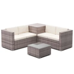 Rattanlounge SAN MARINO graubraun/beige