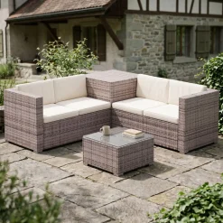 Rattanlounge SAN MARINO graubraun/beige