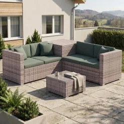Rattanlounge SAN MARINO graubraun/grün