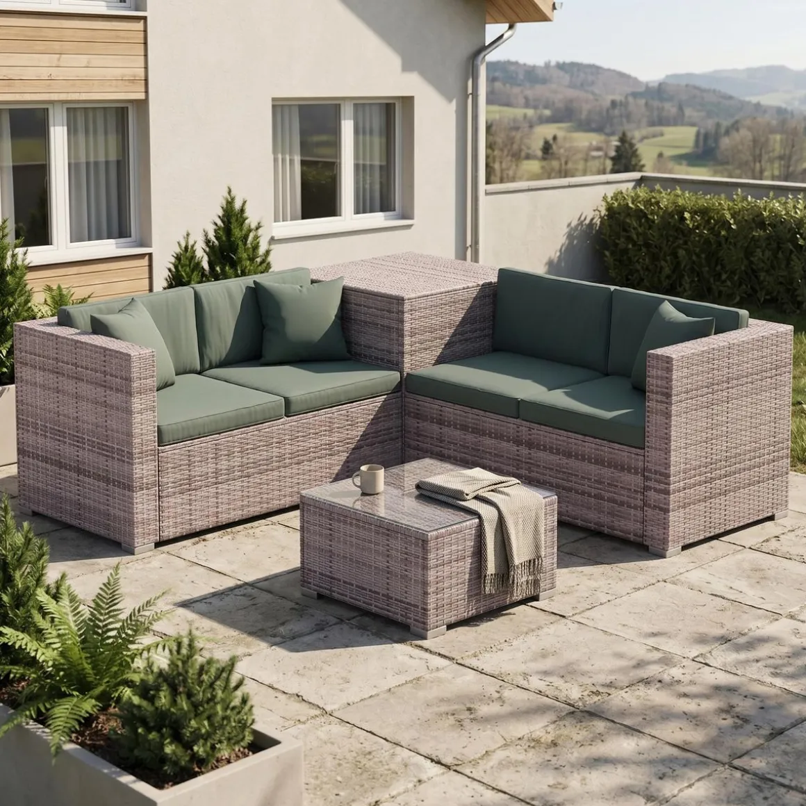 Rattanlounge SAN MARINO graubraun/grün