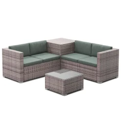 Rattanlounge SAN MARINO graubraun/grün