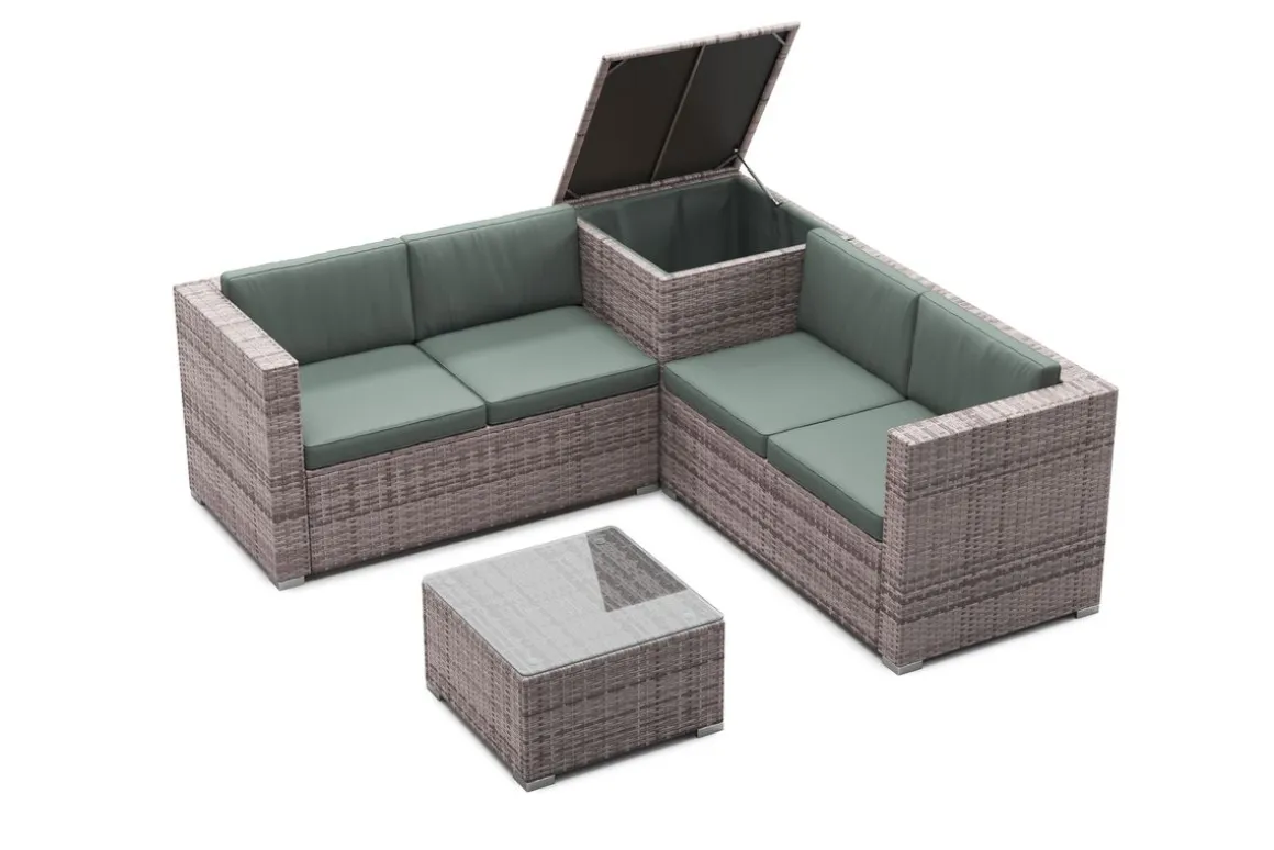 Rattanlounge SAN MARINO graubraun/grün