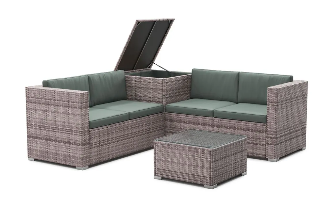 Rattanlounge SAN MARINO graubraun/grün