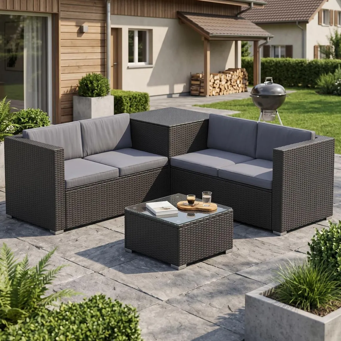 Rattanlounge SAN MARINO schwarz/anthrazit